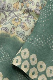 Green Floral Printed Linen Saree 10074035