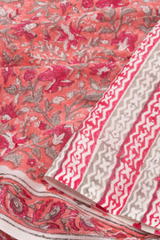 Pinkish Red Sanganeri Printed Mulmul Cotton saree 10074071