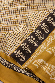 Brown Hand Block Printed Mulmul Cotton Saree 10074076