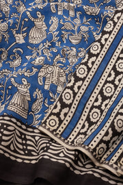 Blue Hand Block Printed Mulmul Cotton Saree 10074079