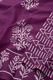 Purple Hand Block Printed Mulmul Cotton Saree 10074080