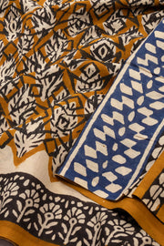  Brown Hand Block Printed Mulmul Cotton Saree 10074083