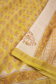 Yellow Sanganeri Print Silk Cotton Saree 10074095