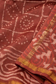 Brown Dabu Print Silk Cotton Saree 10074102