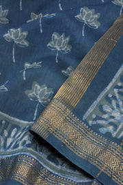 Blue Akola Dabu Printed Silk Cotton Saree 10074132