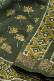 Green Akola Dabu Printed Silk Cotton Saree 10074135