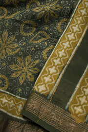 Green Akola Dabu Printed Silk Cotton Saree 10074138