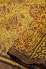 Yellow Hand Block Print Kota Cotton Saree 10074150