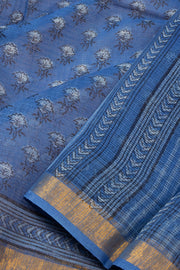 Blue Hand Block Print Kota Cotton Saree 10074151