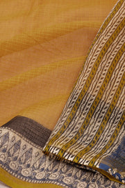 Yellow Hand Block Print Kota Cotton Saree 10074157
