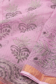 Pink Hand Block Print Kota Cotton Saree 10074158