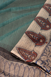 Green Hand Block Print Kota Cotton Saree 10074159