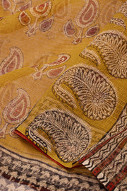 Yellow Hand Block Print Kota Cotton Saree 10074162