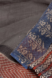 Grey Hand Block Print Kota Cotton Saree 10074163
