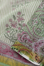 Green Hand Block Print Kota Cotton Saree 10074164