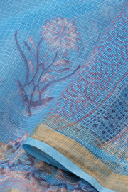 Blue Hand Block Print Kota Cotton Saree 10074167
