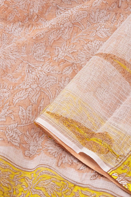 Peach Hand Block Printed Kota Cotton Saree 10074172