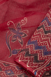 Rusty Red Hand Block Print Kota Cotton Saree 10074174