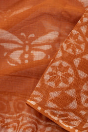 Cinnamon Brown Dabu Print Kota Cotton Saree 10074177