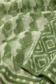 Green Hand Block Print Kota Cotton Saree 10074179