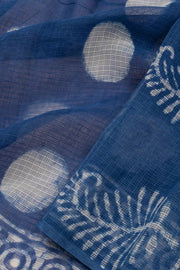 Blue Indigo Circle Design Dabu Print Kota Cotton Saree 10074181