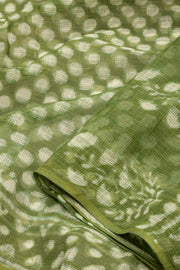 Avocado Green Dabu Print Kota Cotton Saree 10074182