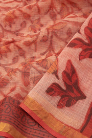 Melon Pink Vanaspathi Print Kota Cotton Saree 10074196