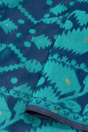 Blue Handloom Jamdani Style Cotton Saree with Blouse 10074211