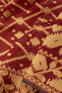 Maroon Handloom Jamdani Style Cotton Saree 10074217