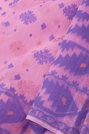 Pink Handloom Jamdani Style Cotton Saree 10074223