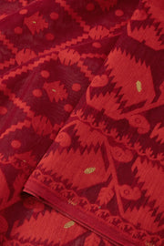 Red Handloom Jamdani Style Cotton Saree 10074228