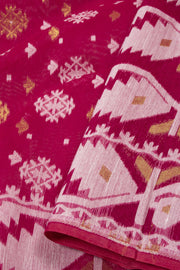 Pink Handloom Jamdani Style Cotton Saree 10074229