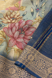 Grey Banarasi Crushed Tissue Silk Saree with Stone Work 10074374