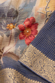 Blue Banarasi Crushed Tissue Silk Saree with Stone Work 10074375