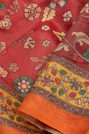 Maroon Kalamkari Printed Malai Cotton Saree 10074683