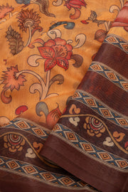 Yellow Kalamkari Printed Malai Cotton Saree 10074685