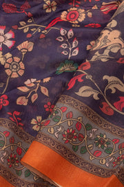 Blue Kalamkari Printed Malai Cotton Saree 10074689