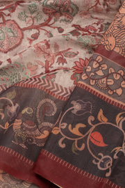 Grey Kalamkari Printed Malai Cotton Saree 10074695