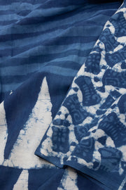 Indigo Blue Dyed Mulmul Cotton Saree 10075057