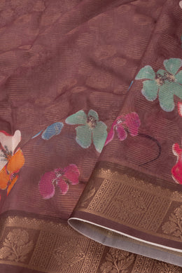 Mauve Brown Fancy Printed Linen Saree 10075297