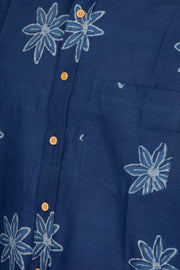Indigo Handblock Print Pre-Washed Pure Cotton Shirt 10076221