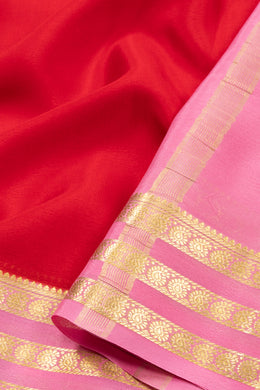 Red Mysore Crepe Silk Saree With Zari Border 10076228