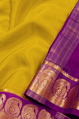 Yellow Mysore Crepe Silk Saree With Zari Border 10076235