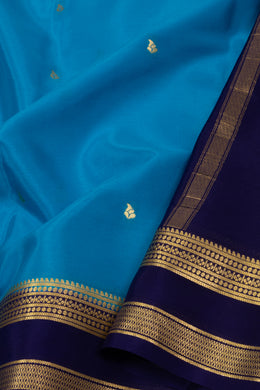 Blue Mysore Crepe Silk Saree With Zari Border 10076245