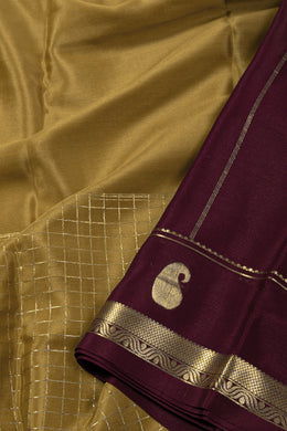 Brown Mysore Crepe Silk Saree With Check Design And Zari Border 10076251