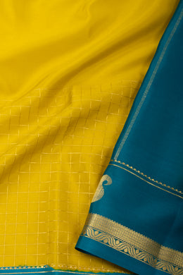 Yellow Mysore Crepe Silk Saree With Checks Design And Zari Border 10076252
