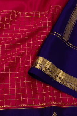 Magenta Mysore Crepe Silk Saree With Checks Design and Zari Border 10076253