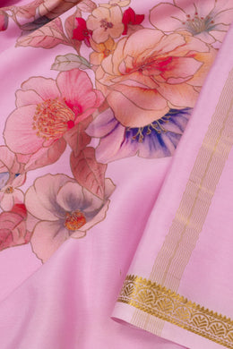 Pink Mysore Crepe Silk Saree With Floral Motifs 10076259