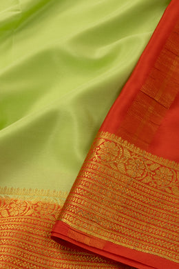 Green Mysore Crepe Silk Saree With Zari Border 10076263