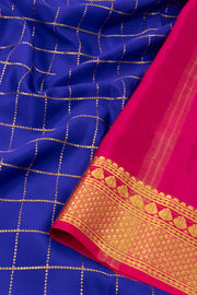 Blue Blue Mysore Crepe Silk Saree With Checks Design And Zari Border 10076266Crepe Silk Saree 10076266